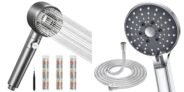 YEAUPE PRO Soffione doccia con 6 tipi di getto, soffione doccia con tubo da 1,6 m